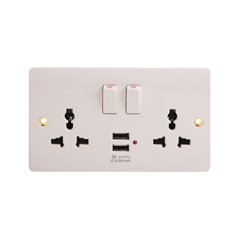 Bakelit 2 Gang univerzální spínaná zásuvka se 2 USB (5V 2100mA) HK6216V-UN-UB